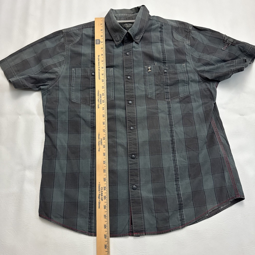 Harley Davidson 1 Shirt Mens XL Blue Plaid Black‎ Pearl Snap Short Sleeve - Picture 9 of 9